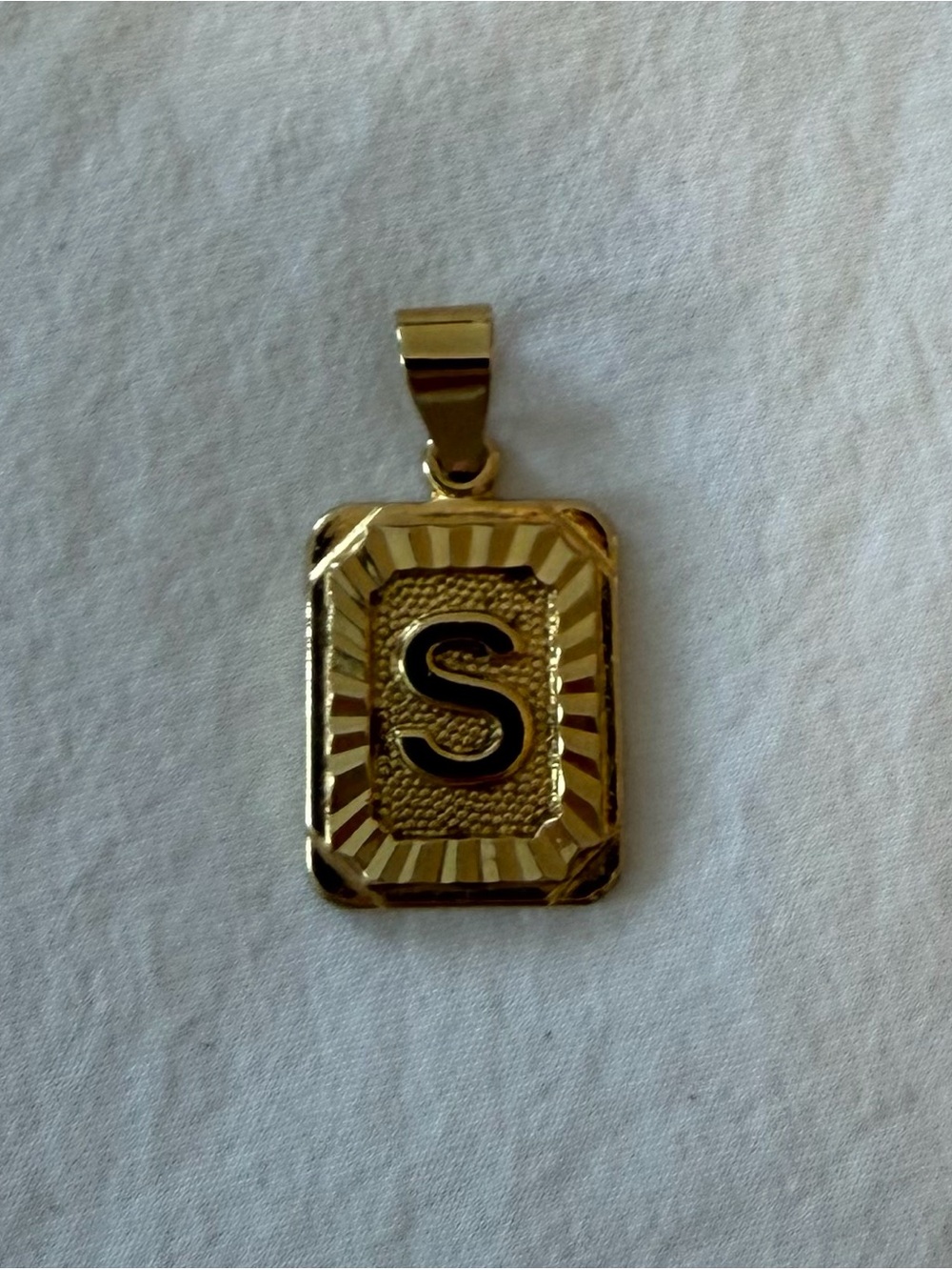 14k Gold Plated Initial S Rectangle Pendant Necklace Charm - Letter S